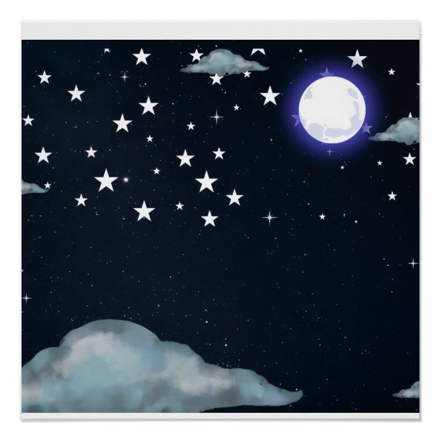 Moonlit Night Sky Stars Poster (Front)