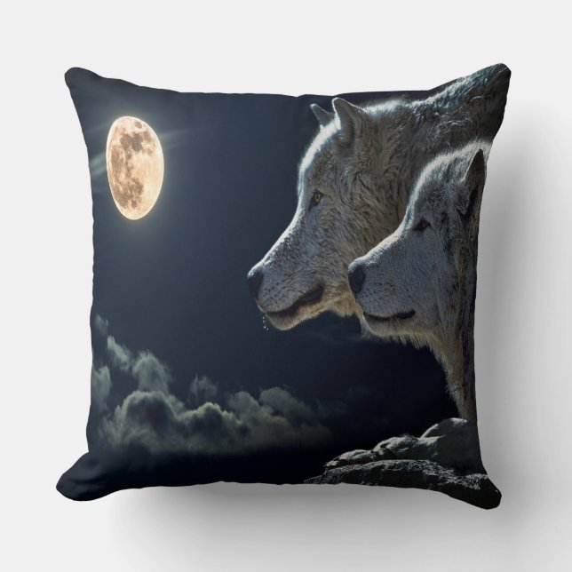 Moonlit Night Wolf Couple Cushion (Front)