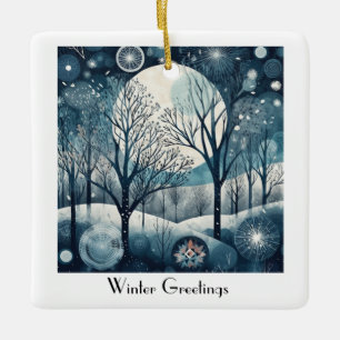 Moonlit Nordic Forest, customisable Ceramic Ornament