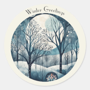 Moonlit Nordic Forest, customisable Classic Round Sticker