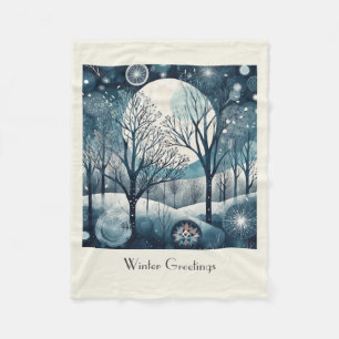 Moonlit Nordic Forest, customisable Fleece Blanket