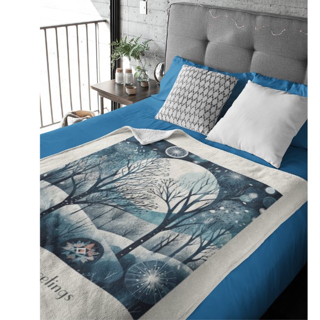 Moonlit Nordic Forest, customisable Fleece Blanket (Creator Uploaded)