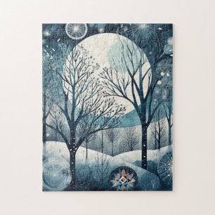 Moonlit Nordic Forest, customisable Jigsaw Puzzle