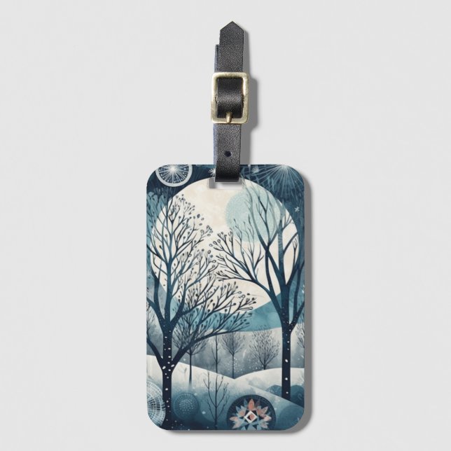 Moonlit Nordic Forest, customisable Luggage Tag (Front Vertical)