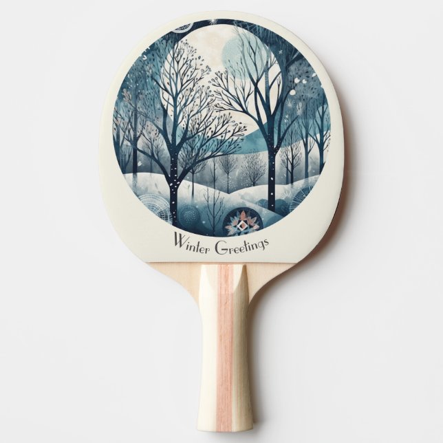 Moonlit Nordic Forest, customisable Ping Pong Paddle (Front)