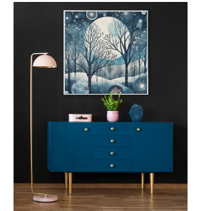 Moonlit Nordic Forest, customisable Poster