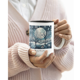 Moonlit Nordic Forest, customisable Two-Tone Coffee Mug