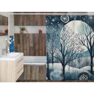 Moonlit Nordic Forest Shower Curtain