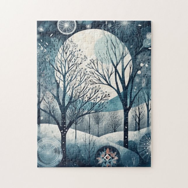 Moonlit Nordic Forest Winter Night Jigsaw Puzzle (Vertical)