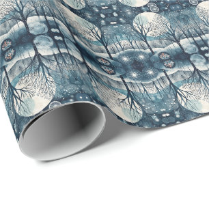 Moonlit Nordic Forest Winter Night Wrapping Paper