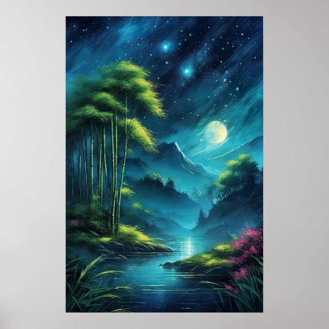 Moonlit Oasis, Charming Bamboo Grove Poster (Front)