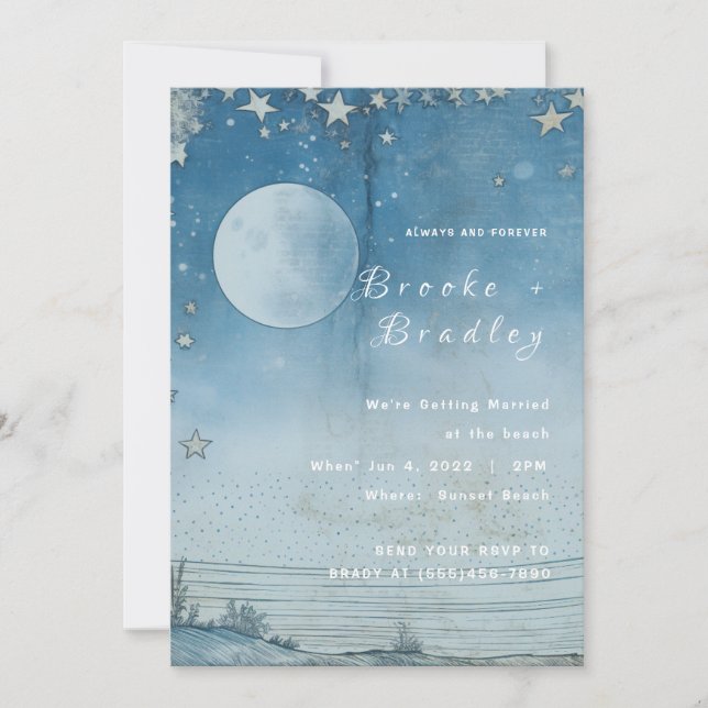 Moonlit Ocean Horizon Wedding Invitation (Front)