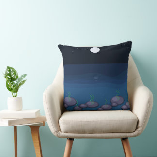 Moonlit Ocean Night Throw Pillow | Deep Blue Sea W