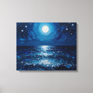Moonlit Ocean Night Wrapped Canvas   Coastal Seasc