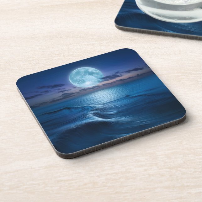 Moonlit Ocean Waves with Full Moon Coaster (Left Side)