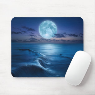 Moonlit Ocean Waves with Full Moon Mouse Mat