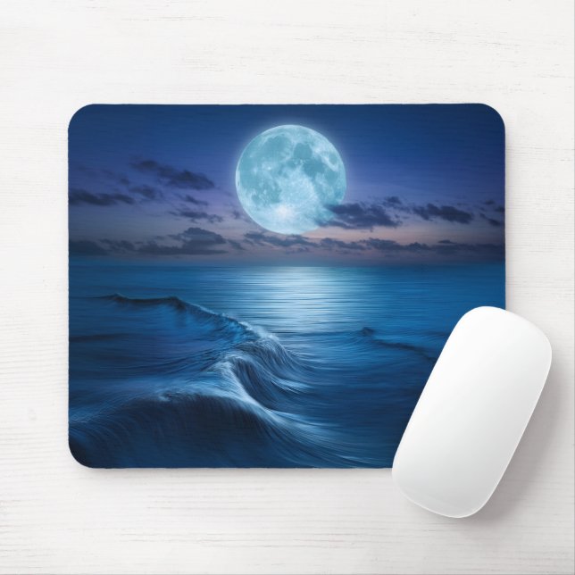 Moonlit Ocean Waves with Full Moon Mouse Mat (With Mouse)