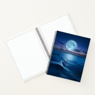 Moonlit Ocean Waves with Full Moon Notebook