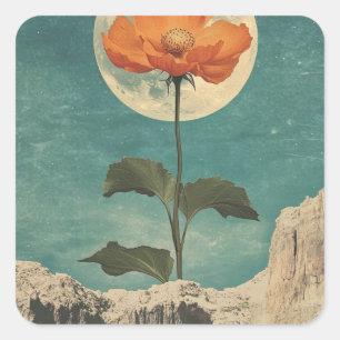 Moonlit Orange Bloom - Vintage Boho Charm Square Sticker