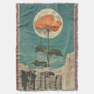 Moonlit Orange Bloom - Vintage Boho Charm Throw Blanket