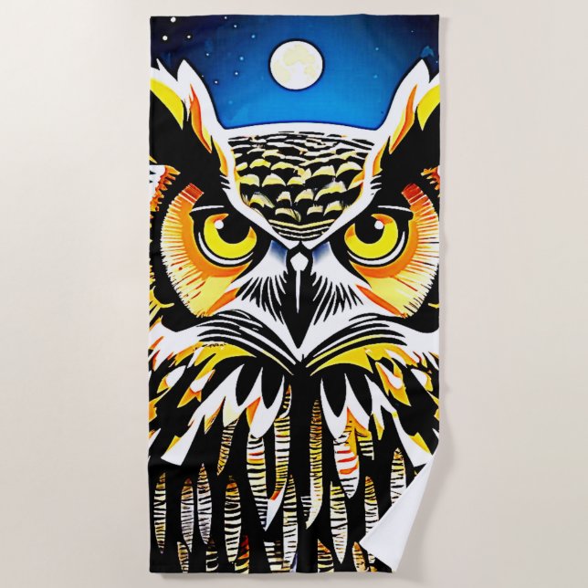 Moonlit Owl Gaze Beach Towel (Front)