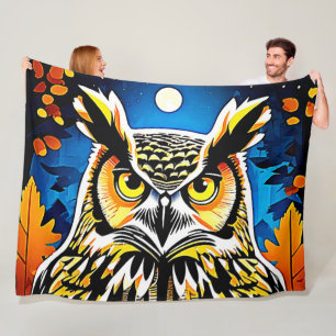Moonlit Owl Gaze Fleece Blanket