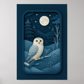 Moonlit Owl in Snowy Forest Poster