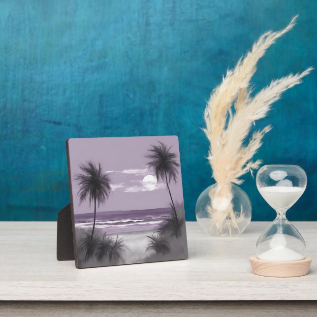 Moonlit Palm Trees Lavender Beach Night Plaque (Insitu)