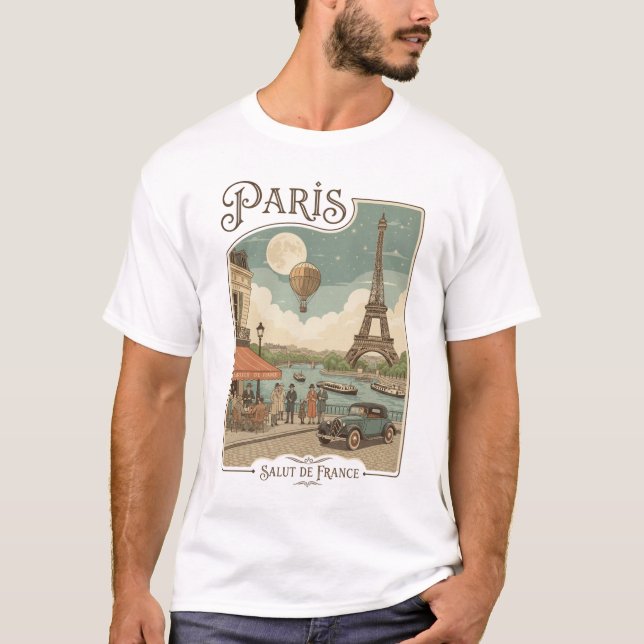 Moonlit Paris: A Vintage Rendezvous T-Shirt (Front)