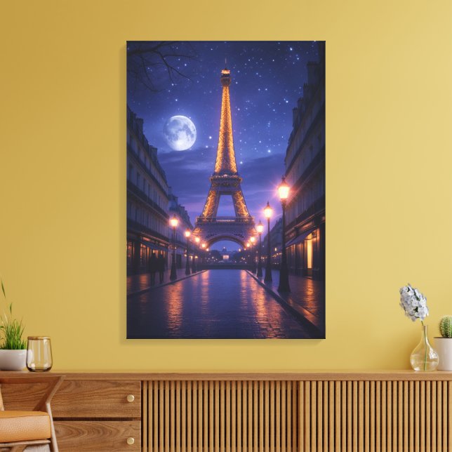Moonlit Paris – Romantic Eiffel Tower Night Canvas Print (Insitu(LivingRoom))