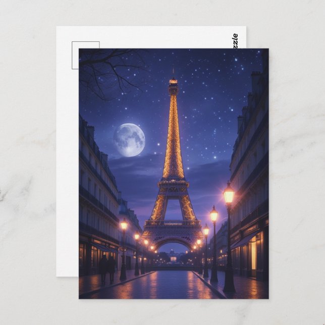 Moonlit Paris – Romantic Eiffel Tower Night Postcard (Front/Back)