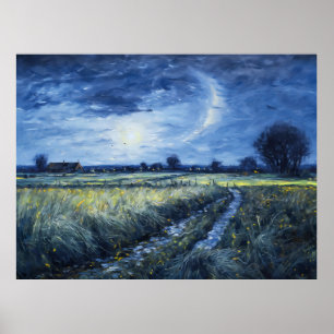 Moonlit Path Through the Havelland Landscape Poster