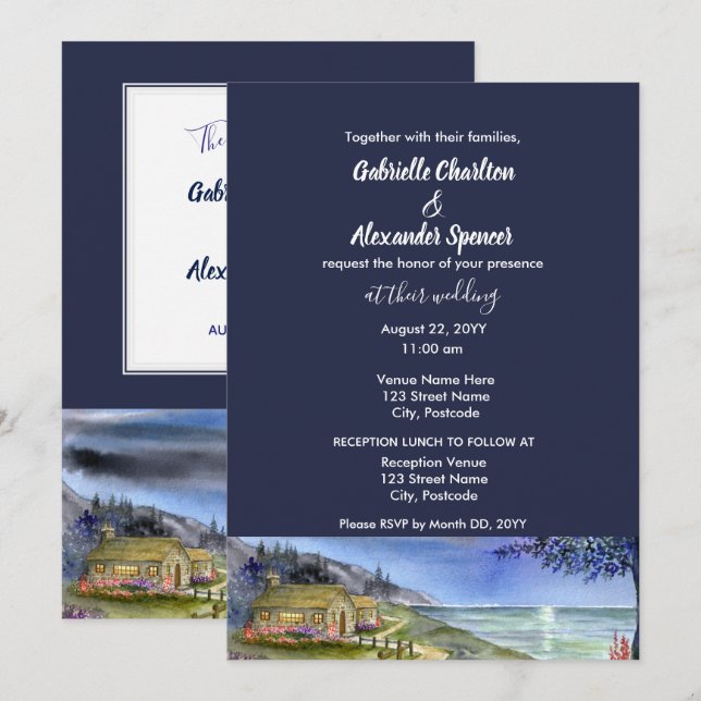 Moonlit Path Watercolor Wedding Invitation (Front/Back)