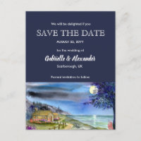Moonlit Path Watercolor Wedding Save The Date