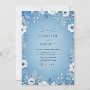 Moonlit Periwinkle Leafy Wedding Invitation