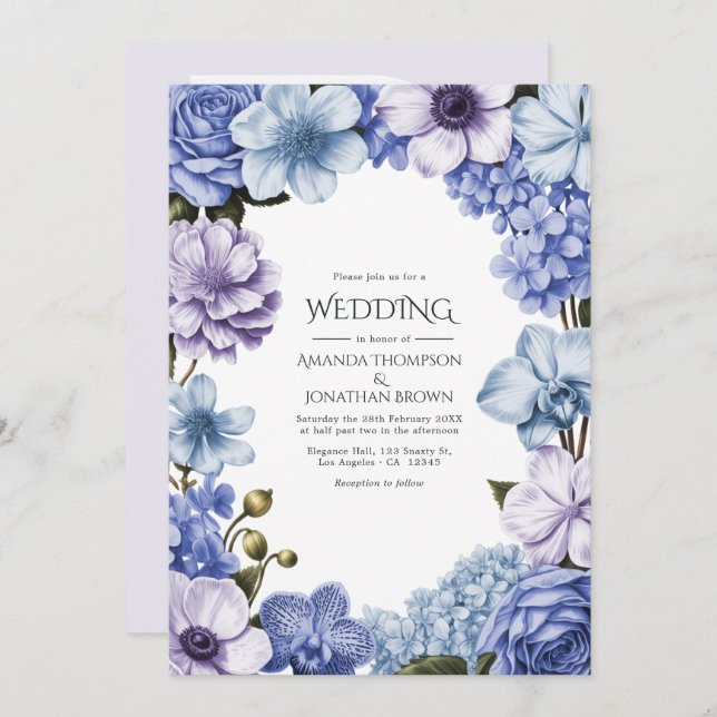 Moonlit Periwinkle/Soft Haze Blue/Alabaster Lilac Invitation (Front/Back)