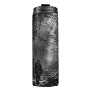 Moonlit Pine Forest Wanderer Black and White Trave Thermal Tumbler