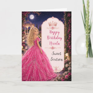 Moonlit Pink Sweet 16 Princess Garden Card