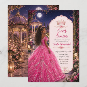 Moonlit Pink Sweet 16 Princess Garden Invitation