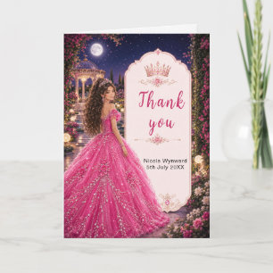 Moonlit Pink Sweet 16 Princess Garden Thank You Card
