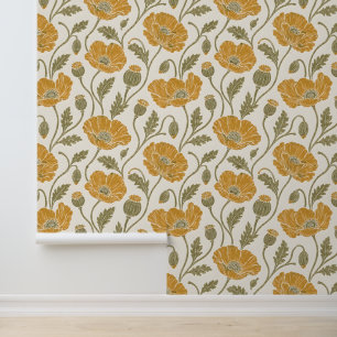 Moonlit Poppy Block Vintage Botanicals Wallpaper