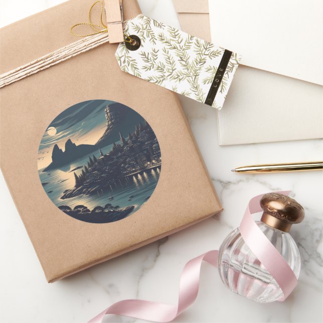 Moonlit Port Classic Round Sticker (Gifting)