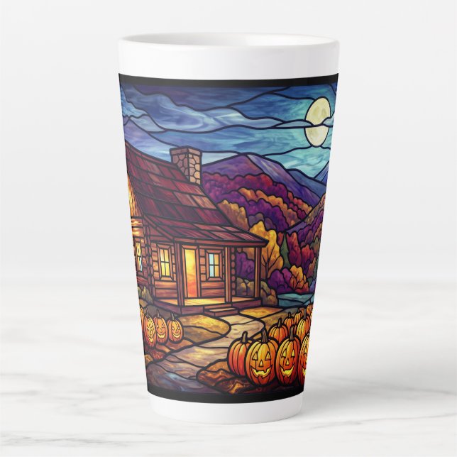 Moonlit Pumpkin Patch and Cabin Latte Mug (Front)