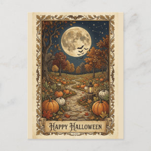 Moonlit Pumpkin Path Halloween Harvest Holiday Postcard