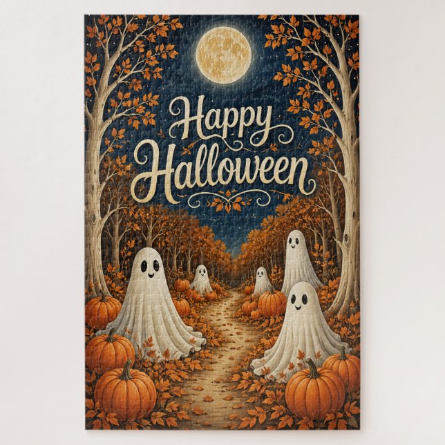 Moonlit Pumpkin Path Halloween Harvest Jigsaw Puzzle (Vertical)