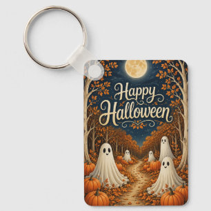 Moonlit Pumpkin Path Halloween Harvest Key Ring