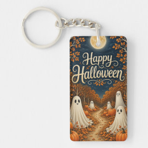 Moonlit Pumpkin Path Halloween Harvest Key Ring