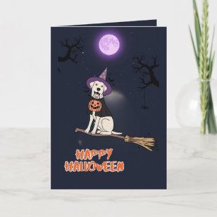 Moonlit Pup – Halloween Dog in Witch Hat Card