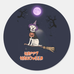 Moonlit Pup – Halloween Dog in Witch Hat Classic Round Sticker