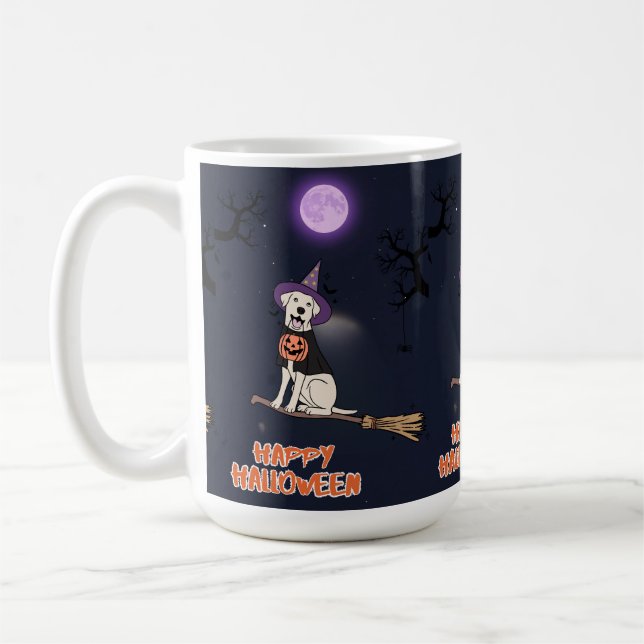 Moonlit Pup – Halloween Dog in Witch Hat Coffee Mug (Left)